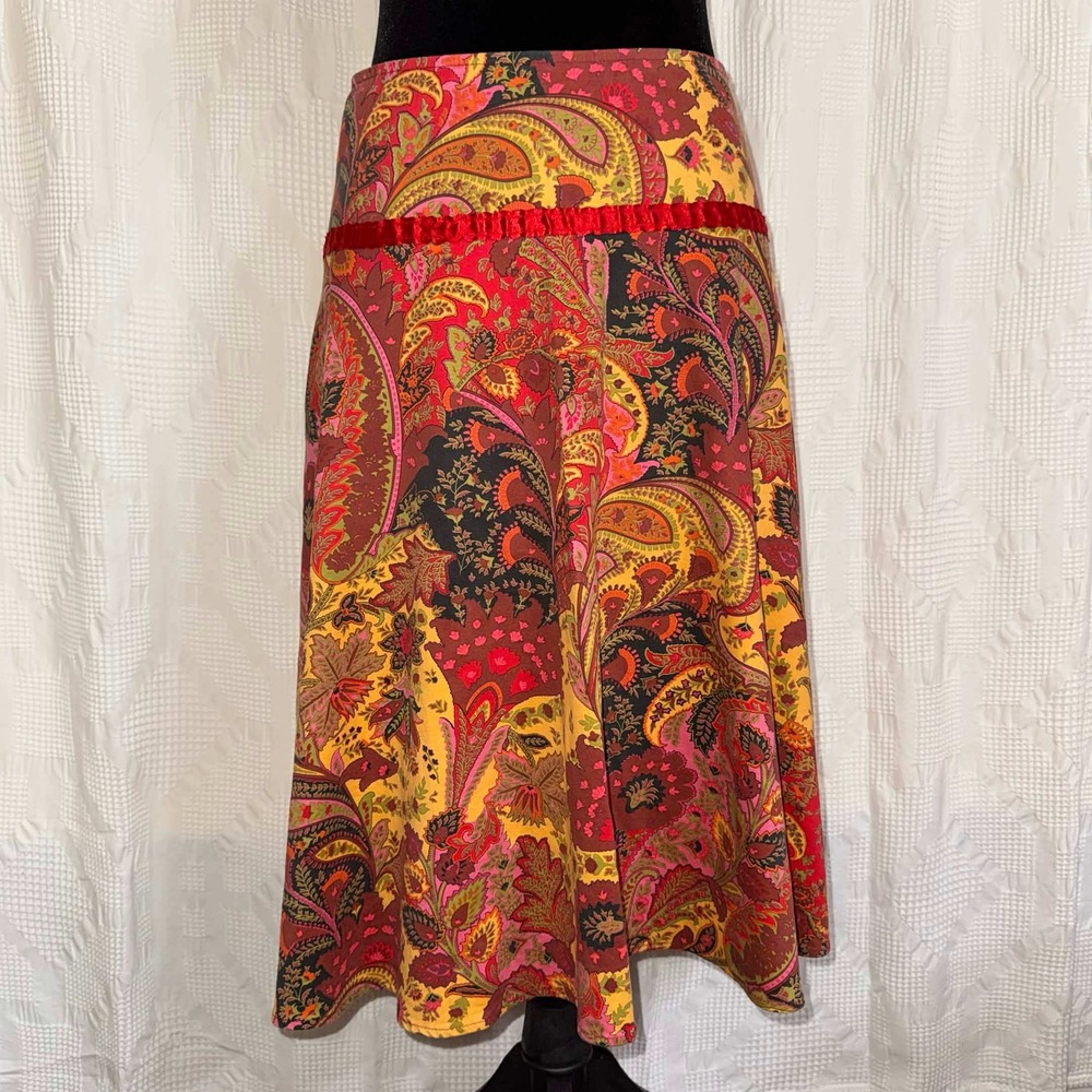 Scott Paisley Midi Skirt Red Orange Boho Hippie Whimsigoth Retro Made in USA Med